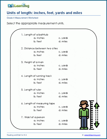 grade 4 measurement worksheets units of length k5 learning