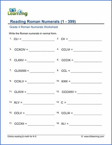 Grade 4 Roman Numerals Worksheets | K5 Learning