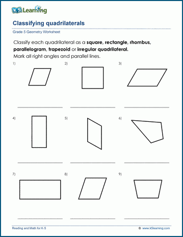Grade 5 Geometry Worksheets: Quadrilaterals | K5 Learning