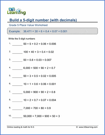 place value rounding worksheets for grade 5 k5 learning