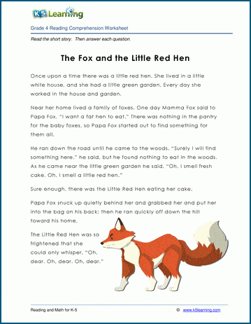 4th grade reading comprehension worksheet