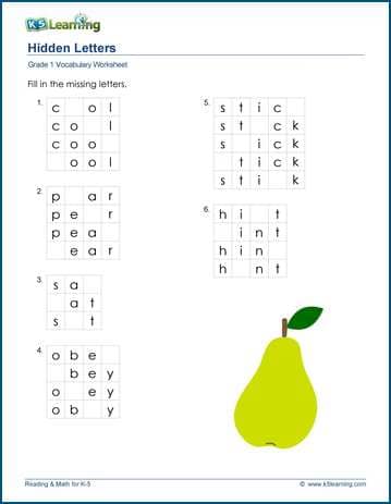 Grade 1 Vocabulary Worksheet hidden letters