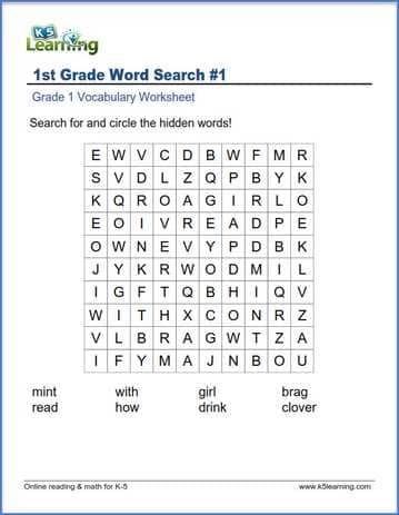 word search worksheets for grade 1 k5 learning