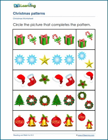 Christmas patterns worksheet