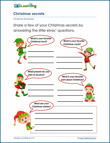 Christmas secrets writing worksheet