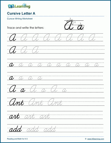 Cursive writing worksheet: The letter A