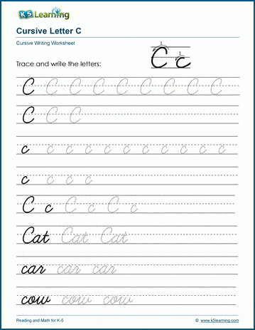 cursive writing letter c worksheets k5 learning