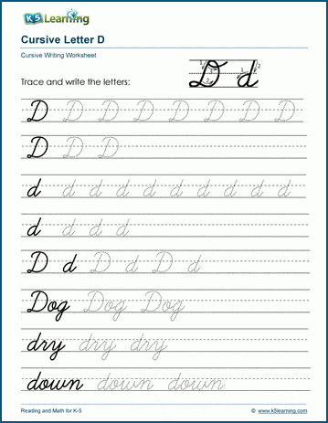 Cursive writing worksheet: The letter D