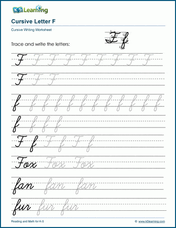 Cursive writing worksheet: The letter F