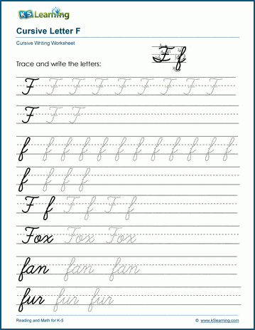 Cursive writing: Letter F worksheets | K5 Learning