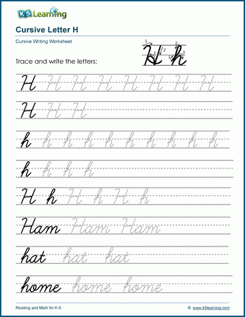 Cursive writing worksheet: The letter H