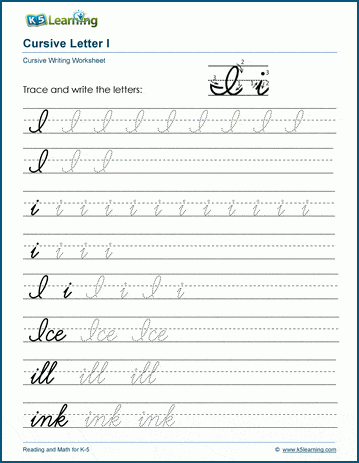 Cursive writing: Letter I worksheets | K5 Learning