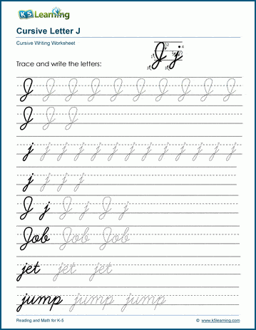 Cursive writing: Letter J worksheets | K5 Learning