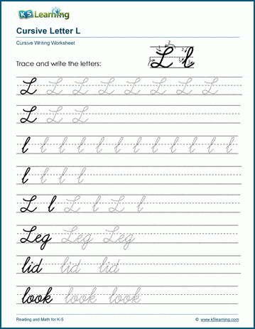 Cursive writing worksheet: The letter L