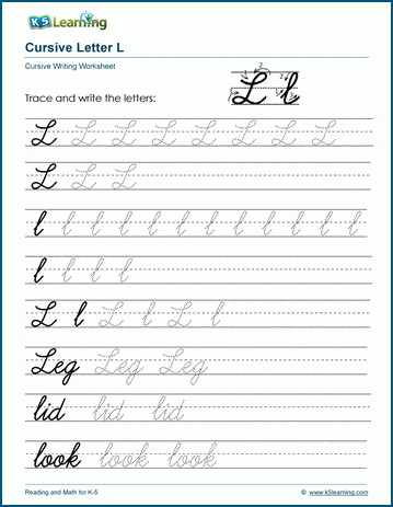 Cursive Writing Letter L K5 Learning