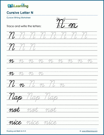 Cursive writing worksheet: The letter N