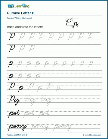 Cursive writing worksheet: The letter P