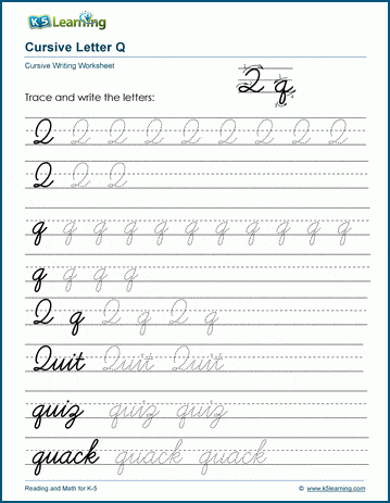 Cursive writing worksheet: The letter Q