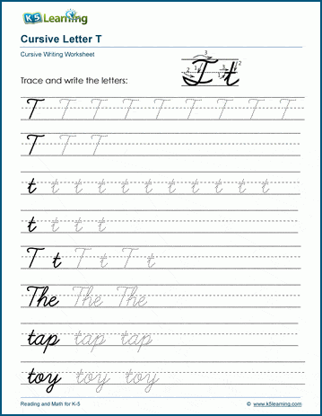 Cursive writing worksheet: The letter T