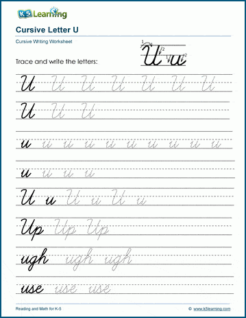 Cursive writing worksheet: The letter U