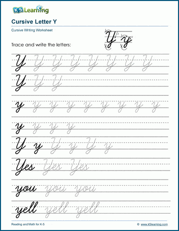 Cursive writing worksheet: The letter Y