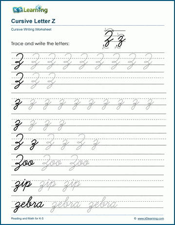 Cursive writing worksheet: The letter Z