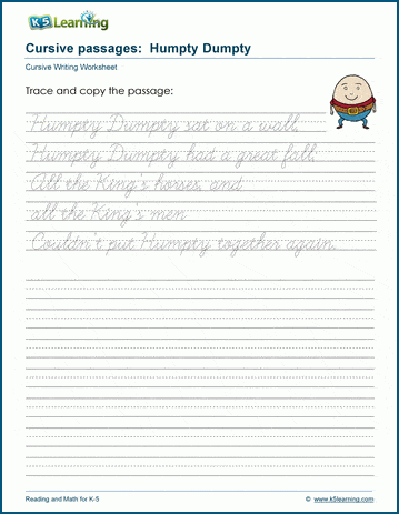 Cursive writing story - Humpty Dumpty