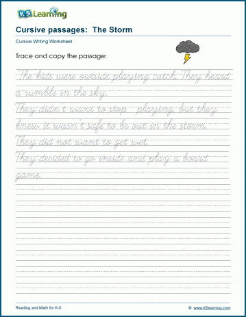 Cursive writing story - The storm