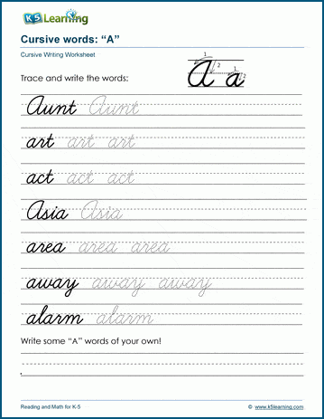 Free Cursive Words Worksheets - Printable | K5 Learning