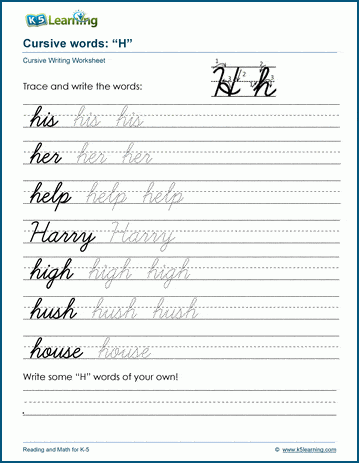 Cursive words starting with H | K5 Learning