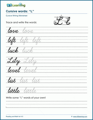 Cursive words starting with L | K5 Learning