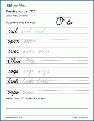 Cursive words starting with O | K5 Learning