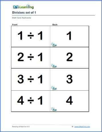 Flashcards: division, set of 1 to 12