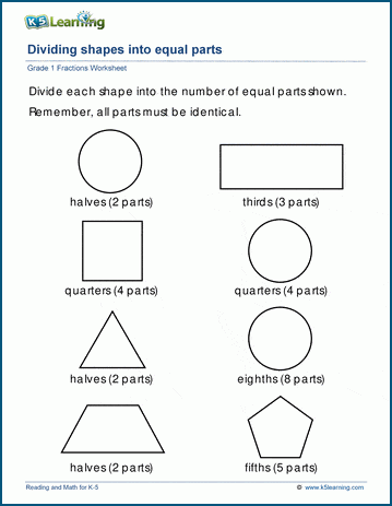 Grade 1 Dividing shapes into equal parts worksheets