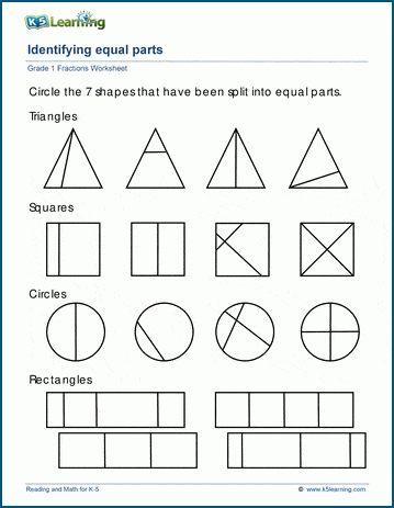 Grade 1 Equal Parts Worksheets