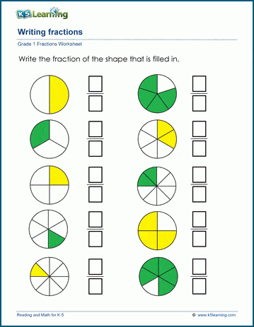 Grade 1 writing fractions worksheets