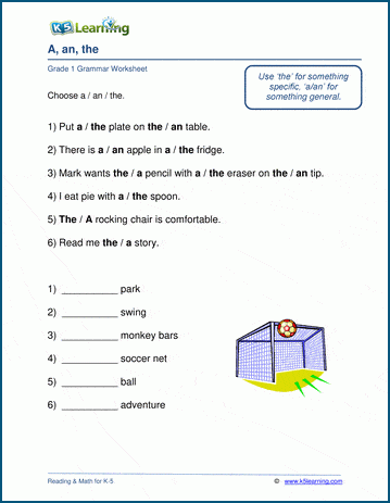 articles worksheets a an and the k5 learning