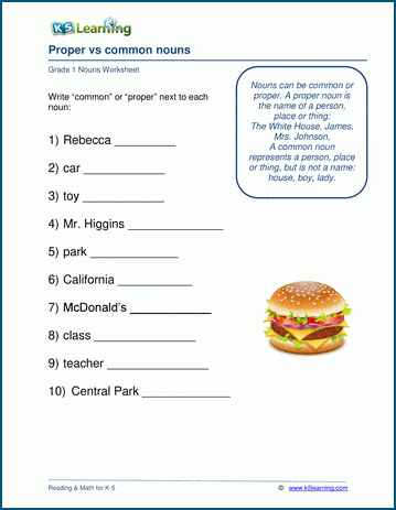 proper and common nouns worksheets k5 learning