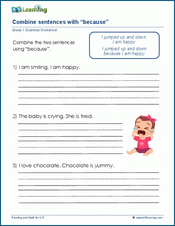 Combine sentences with "because" worksheet
