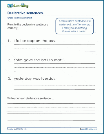 Write Declarative Sentences Worksheet