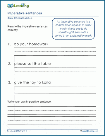 Write Imperative Sentences Worksheet