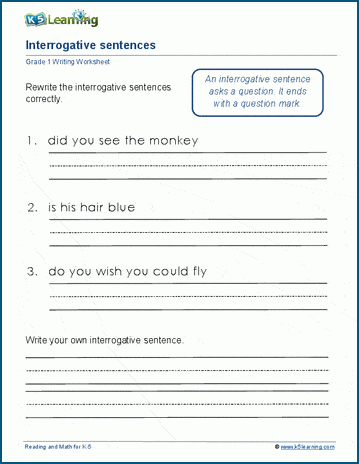 Interrogative sentences worksheets for grade 1