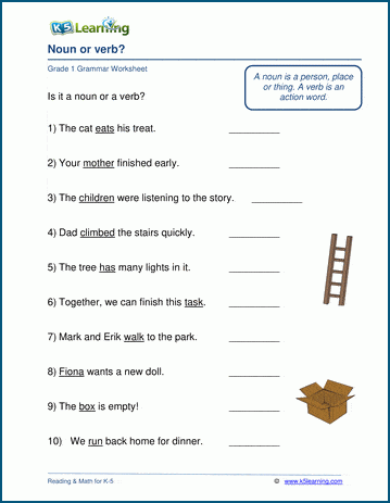 Noun Or Verb Worksheet K5 Learning