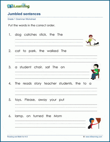 Grade 1 Jumbled Sentences Worksheet | K5 Learning