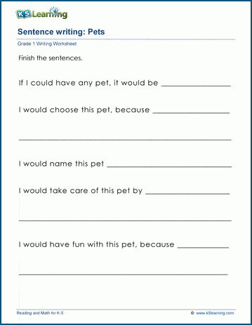 Grade 1 sentence writing prompts