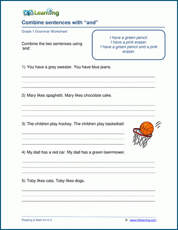 Sample grade 1 sentences worksheet