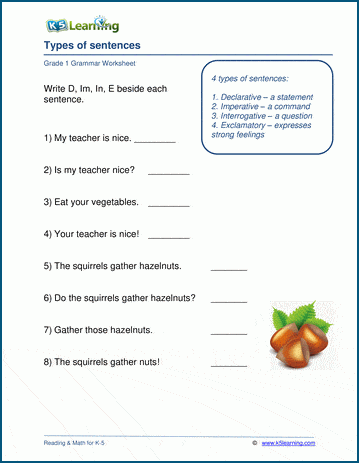 Types of sentences worksheets