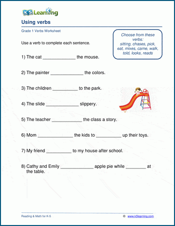 Sample grade 1 verbs worksheet