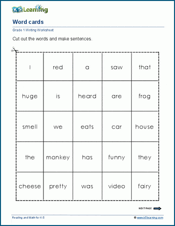 Word Cards Worksheet