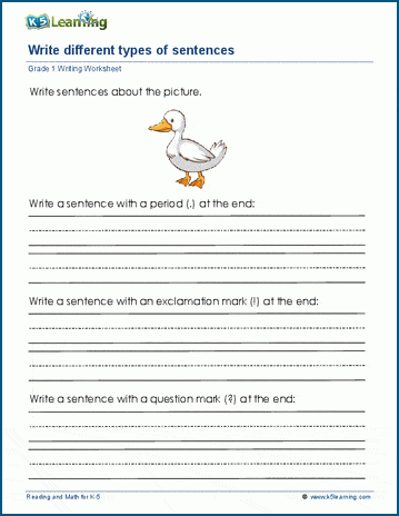 Write Different Types of Sentences Worksheet